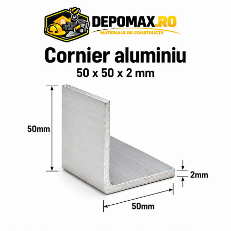 Cornier aluminiu 50 x 50 x 2 mm, 6 metri (EN AW-6060)
